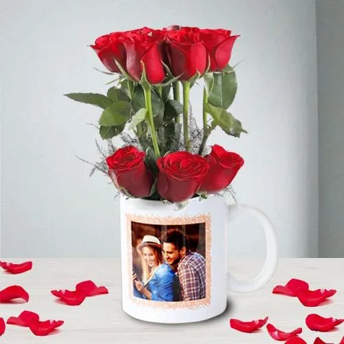 Premium Red Rose Bunch with Personalized Photo Coffee Mug