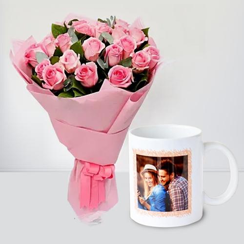 Captivating Bunch of Pink Roses with Personalized Coffee Mug