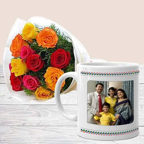 Delicate Hug Day Special Roses N Personalized Coffee Mug Gift Combo