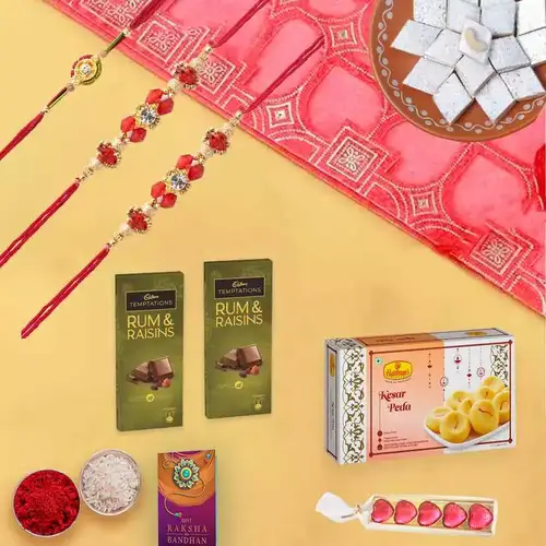 Sweets N Savory Combo with Dual Rakhis