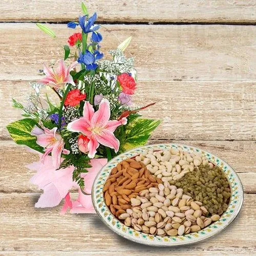 Outstanding Assorted Dry Fruits with Flowers