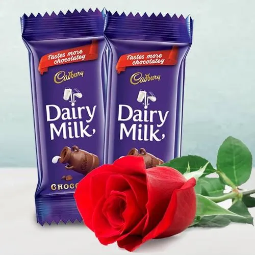 Exclusive Twin Cadbury Dairy Milk Chocolate Bar with a Single Red Rose