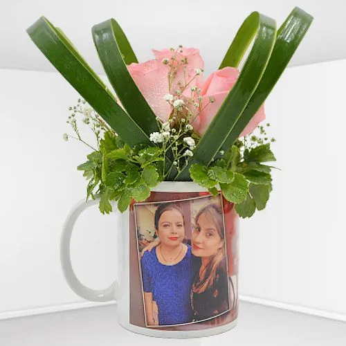 Appealing Personalized Photo Mug Full of Pink Roses