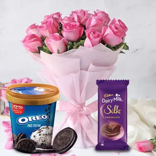 Excellent Choice of Roses with Kwality Walls Oreo Ice Cream N Cadbury Dairy Milk