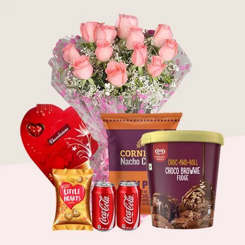 Alluring Roses with Kwality Walls Ice Cream and Yummy Goodies