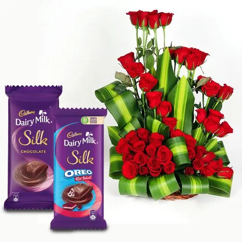 Pristine Love Red Roses Arrangement with Cadbury Silk Pair