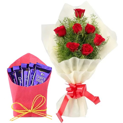 Classy Combo of Red Roses Bouquet with Cadbury Dairy Milk