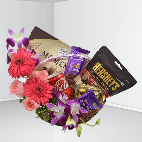 Valentine Floral Basket of Gourmet Assortments