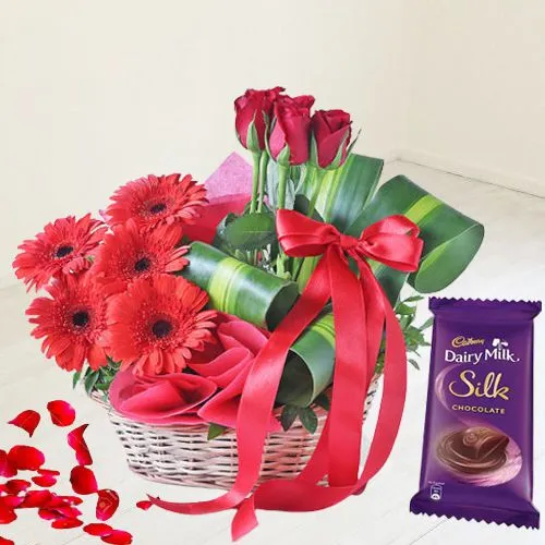 Sensational Basket of Red Flowers with Cadbury Chocolates