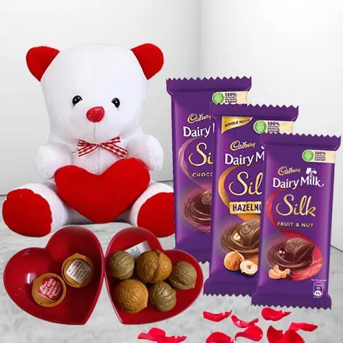 Valentine Combo of Teddy, Love Message Box with Cadbury Silk