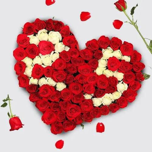 Ecstatic Valentine Memoir Number Arrangement of Red  N  White Rose Heart