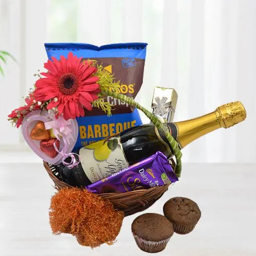 Marvelous Gourmets n Fruit Wine Combo in Floral Basket for Valentine