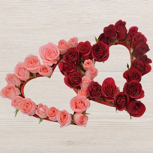 Elegant Dual Hearty Loop Arrangement of Red n Pink Roses