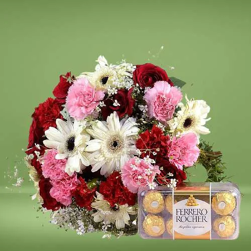 Breathtaking Mixed Flowers Bouquet n Ferrero Rocher Combo
