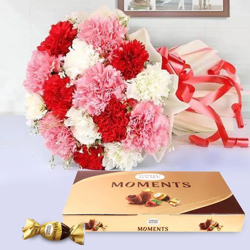 Enchanting Mixed Carnations Bouquet with Ferrero Rocher Moments