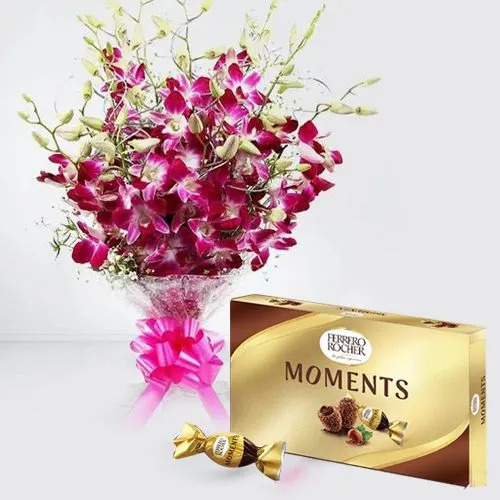 Classic Bouquet of Orchids with Ferrero Rocher Moments