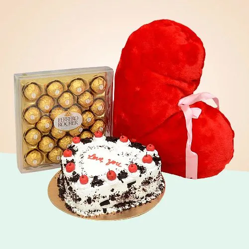 Hearty Cake N Cushion with Ferrero Rocher