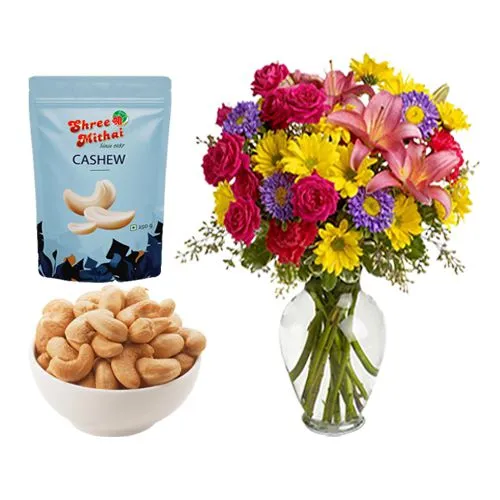 Shree Mithai Kaju King Pack with Mixed Flower Arrangement