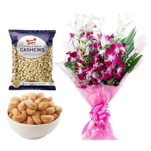 Gift of Shree Mithai Kaju King with Orchid Bouquet