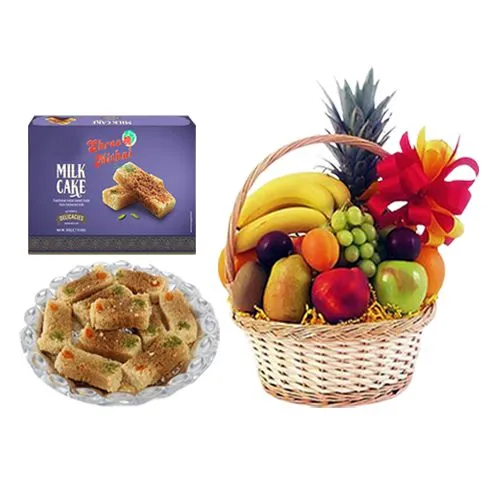 Royal Pack of Kaju King from Shree Mithai with Fresh Fruit Basket