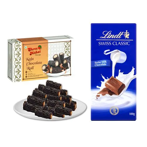 Gift of Kaju Choco Roll from Shree Mithai with Lindt Excellence