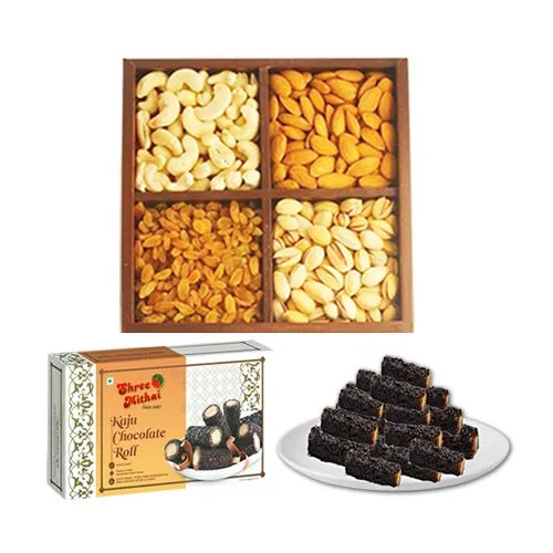 Shree Mithai Kaju Choco Roll with Assorted Dry Fruits Collection