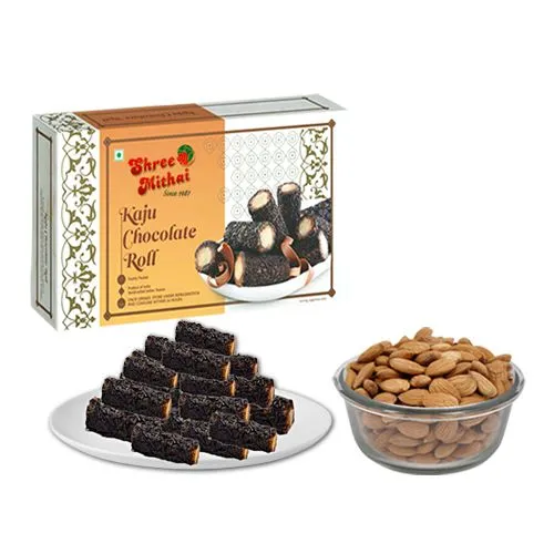Shree Mithai Kaju Choco Roll with Crunchy Almonds