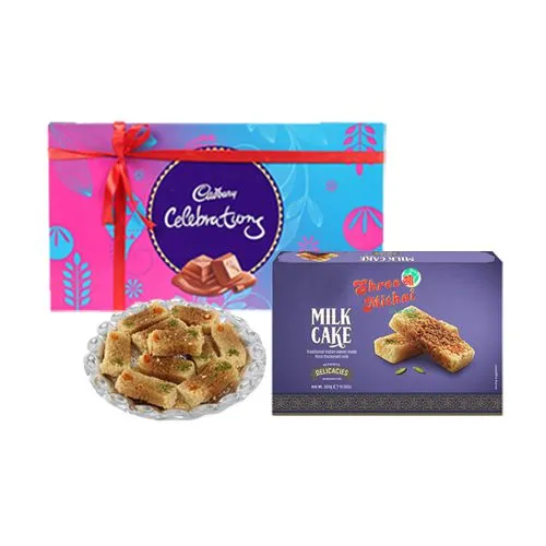 Gift Pack of Milk Cake from Shree Mithai with Cadbury Chocolate Celebration
