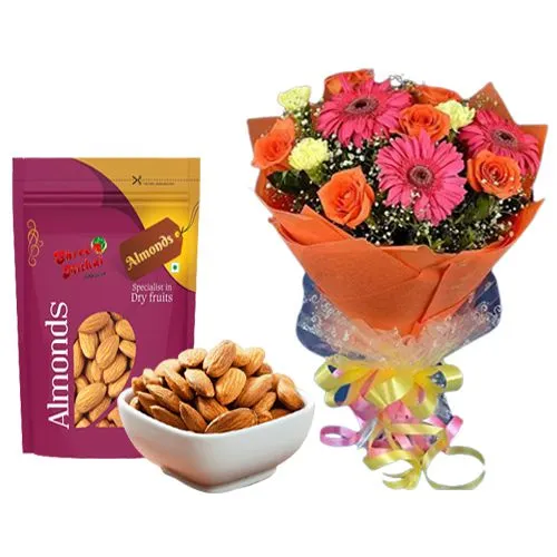 Combo of Almond Treat from Shree Mithai with Assorted Flower Bouquet