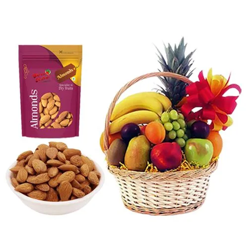 Royal Pack of Almond Treat from Shree Mithai with Fresh Fruit Basket
