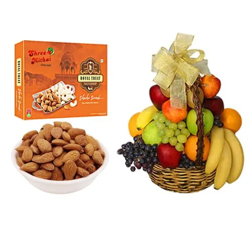 Best Gift of Almond Treat from Shree Mithai with Fresh Fruit Basket