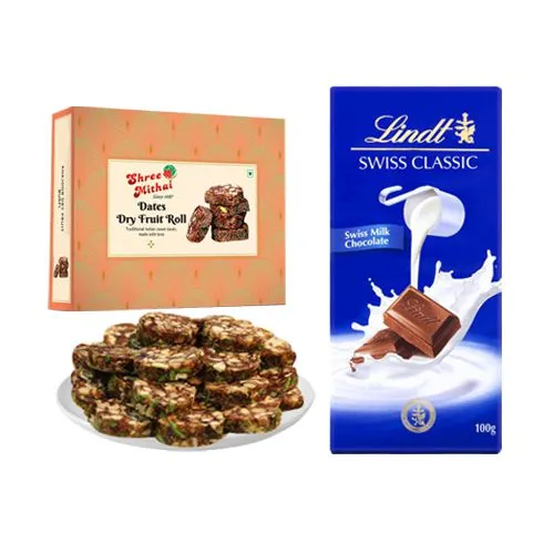 Combo of Shree Mithai Dry Fruit Dates Roll with Lindt Excellence