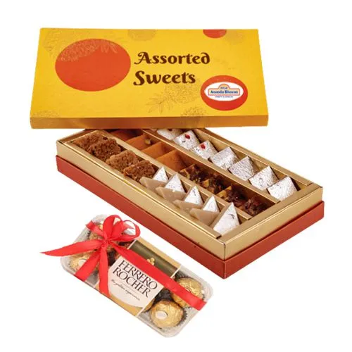 Pack of Assorted Sweets from Adyar Ananda Bhawan with Ferrero Rocher Chocolate