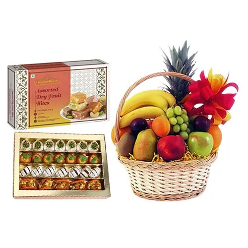Gift Pack of Adyar Ananda Bhawan Assorted Sweets with Fresh Fruit Basket