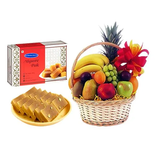 Sri Krishna Sweets Mysurpa with Fresh Fruit Basket