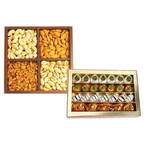 Collection of Assorted Dry Fruit Sweets from Adyar Ananda Bhawan with Mixed Dry Fruits