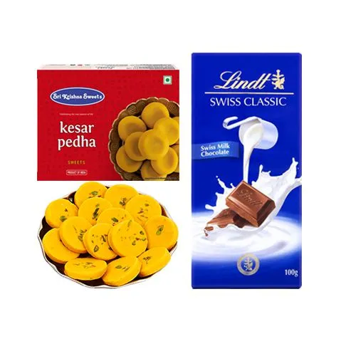 Sri Krishna Sweets Kesar Peda with Lindt Excellence Chocolate Bar