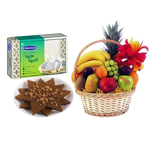 Sri Krishna Sweets Karupatti Katli and Fresh Fruit Basket