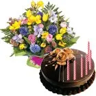 Shop for Seasonal Flowers Bouquet with Chocolate Cake