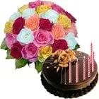 Shop for Mixed Roses Bunch with Chocolate Cake