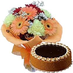 Sending Mixed Flowers Bouquet N Eggless Cake
