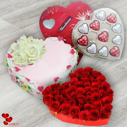 Rose Day Gift of Red Roses Cake N Chocolates