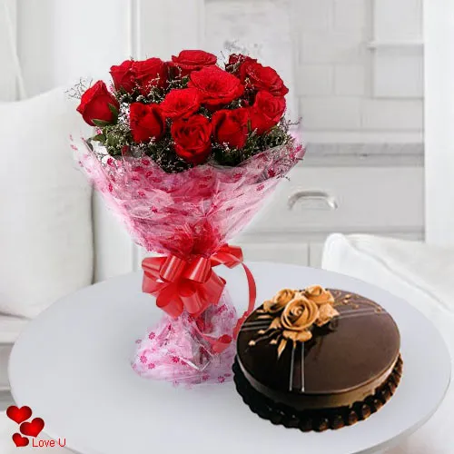 Buy Red Roses Bouquet N Cake Online