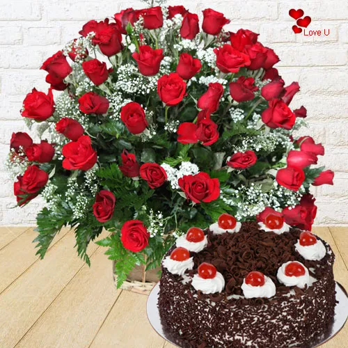 Book Red Roses N Black Forest Cake Online