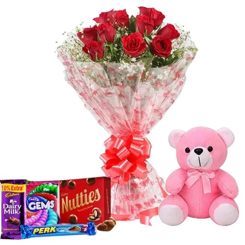 Order Red Roses, Teddy N Chocolates for Chcocolate Day