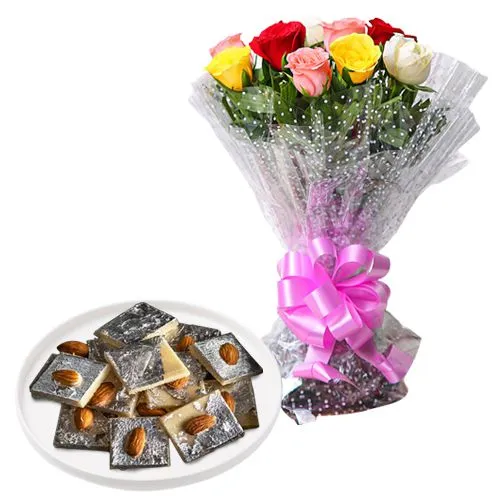 Beautiful Mixed Roses with Badam Cake from Ananda Bhawan Chennai
