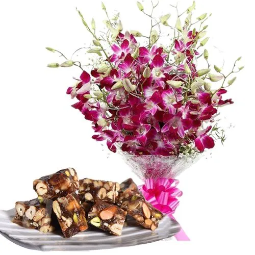 Blushing Orchids Bunch with Dry Fruit Halwa from Ananda Bhawan Chennai