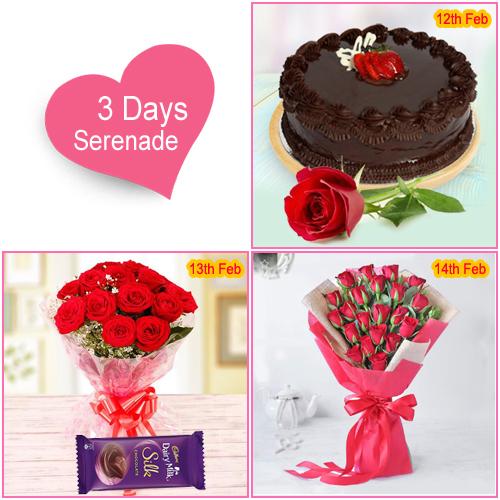 Impressive 3 Day Serenade Love Gift of Rose N Cake