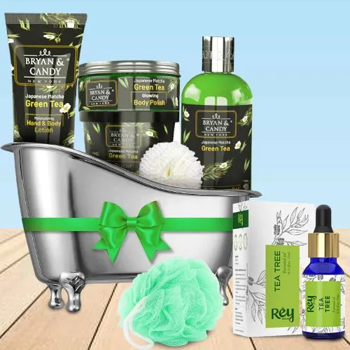 Stunning Green Tea Bath Tub Home Spa Set with Essential Oil  N  Loofah