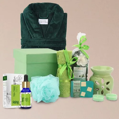 Soothing Jasmine Soap Spa Gift Set with Bathrobe  N  Green Tea Essential Oil